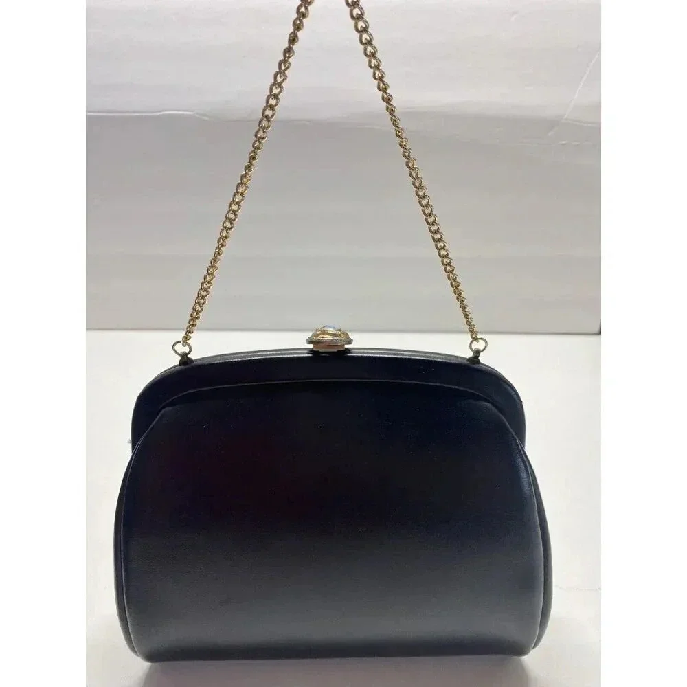 Vintage Black Vinyl Bag Clutch Glamorous‎ Retro Purse